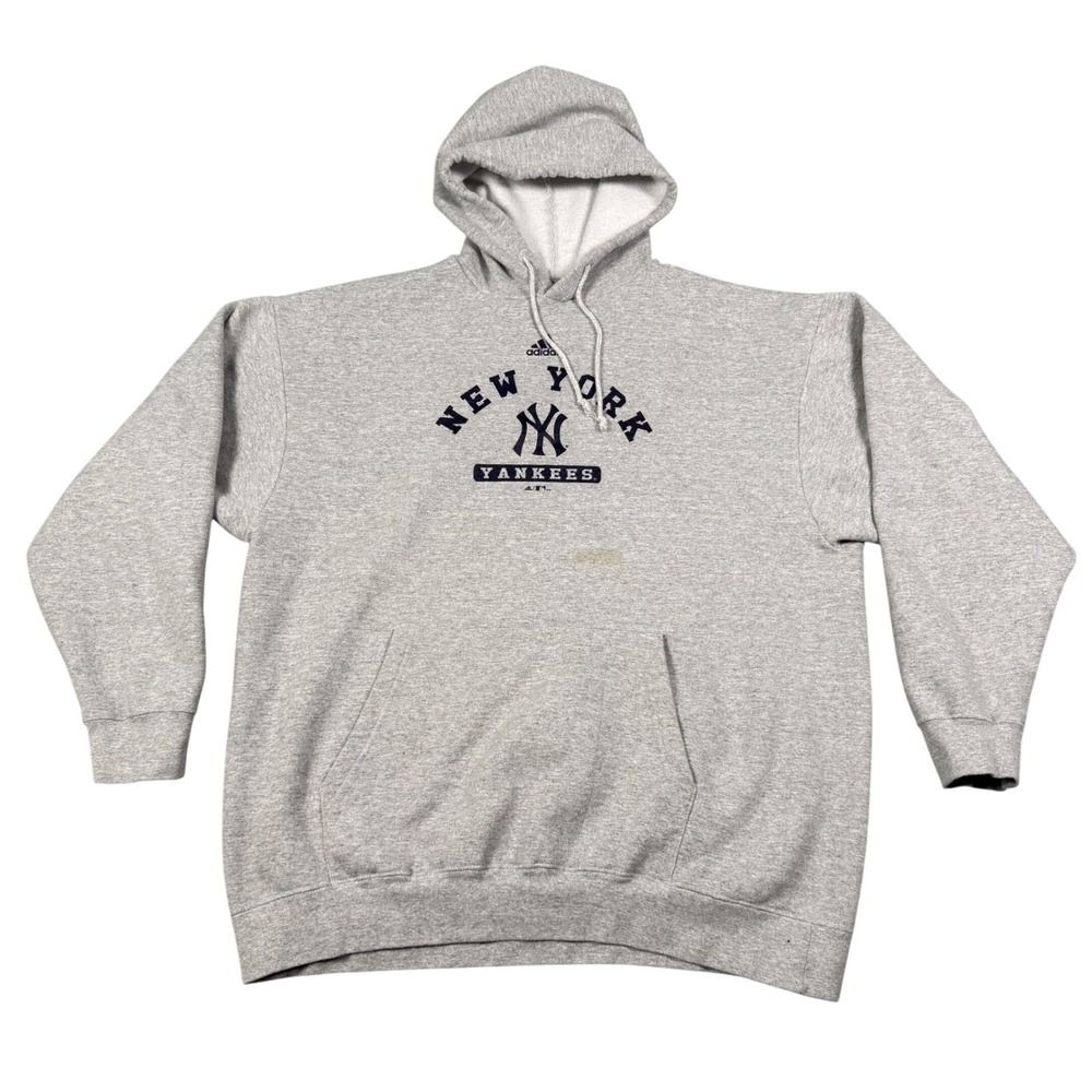 Vintage Y2K Adidas New York Yankees MLB Hoodie Mens Large Gray Fleece Sweatshirt